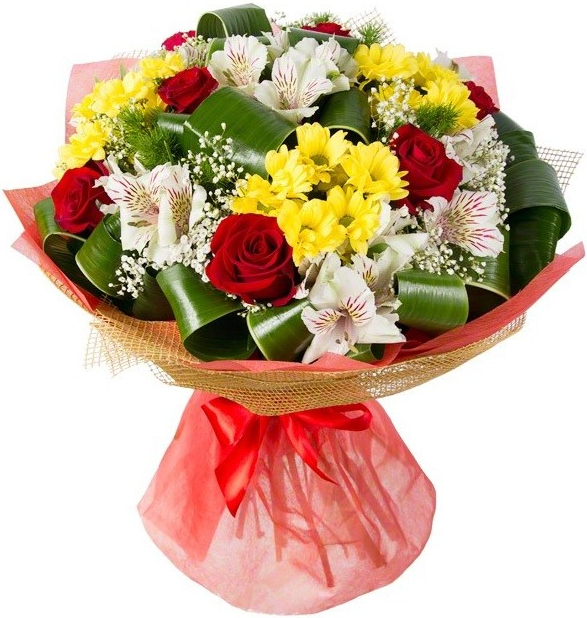 из хризантем и альстромерий Букет «Фейерверк»